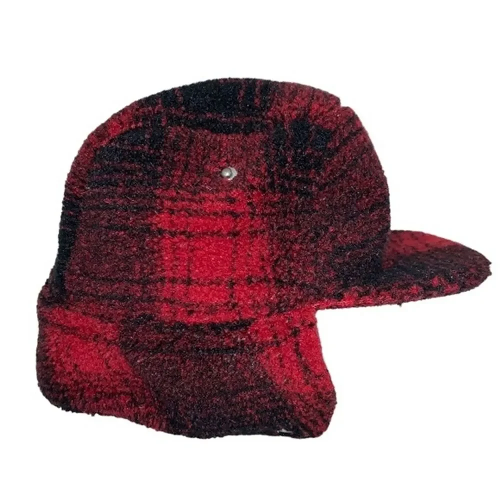 GAP Lumberjack Red Plaid Trapper Tartan Faux Fur Lined Fleece Hipster Hat Sm